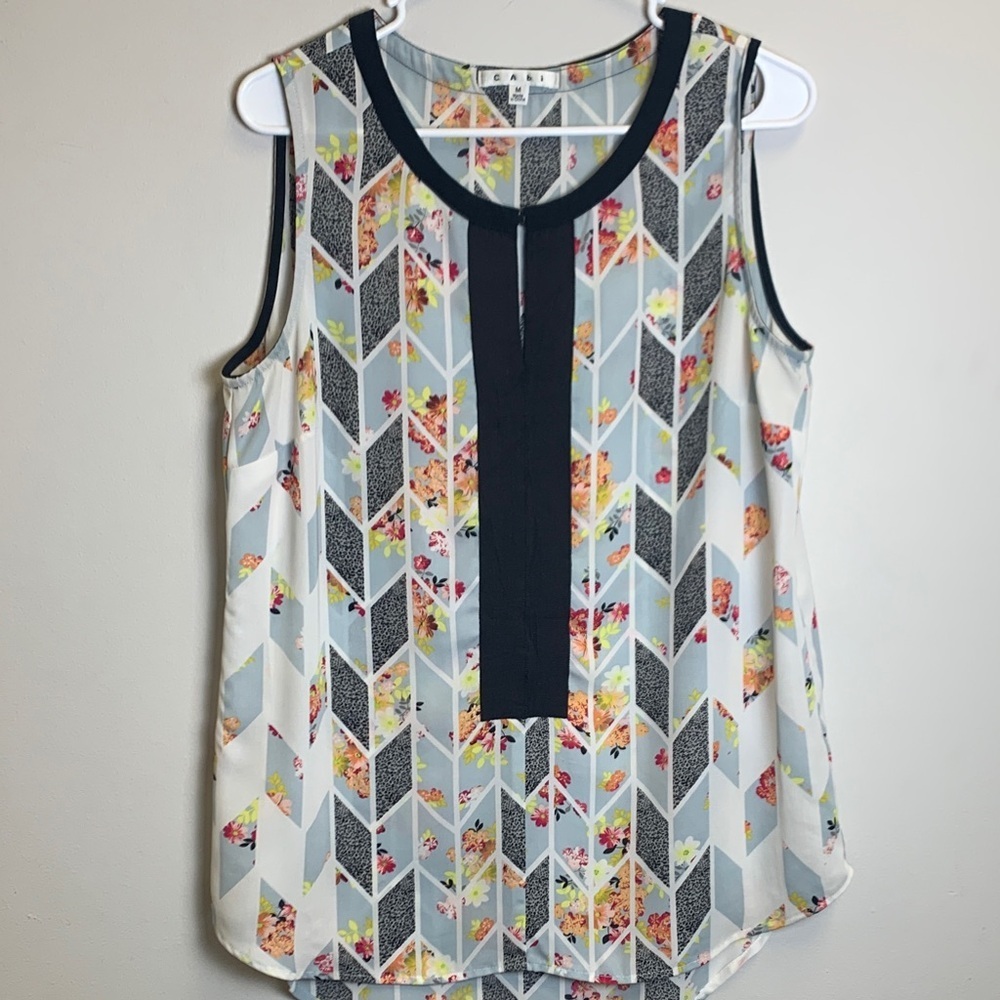 CAbi Multicolor Chevron Floral Sleeveless Blouse
